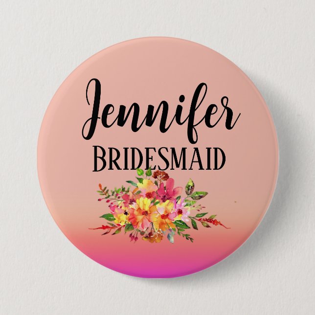 Brudtjänst | Modern Blommig Personlig Knapp (Framsida)