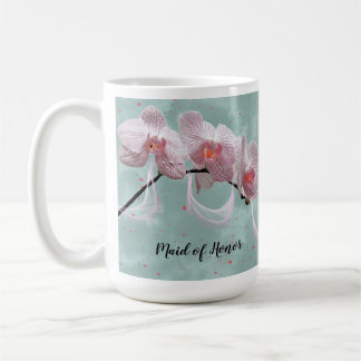 Brudtjänst Mugga Rosa Orkidéer Grön Bakgrund Kaffemugg