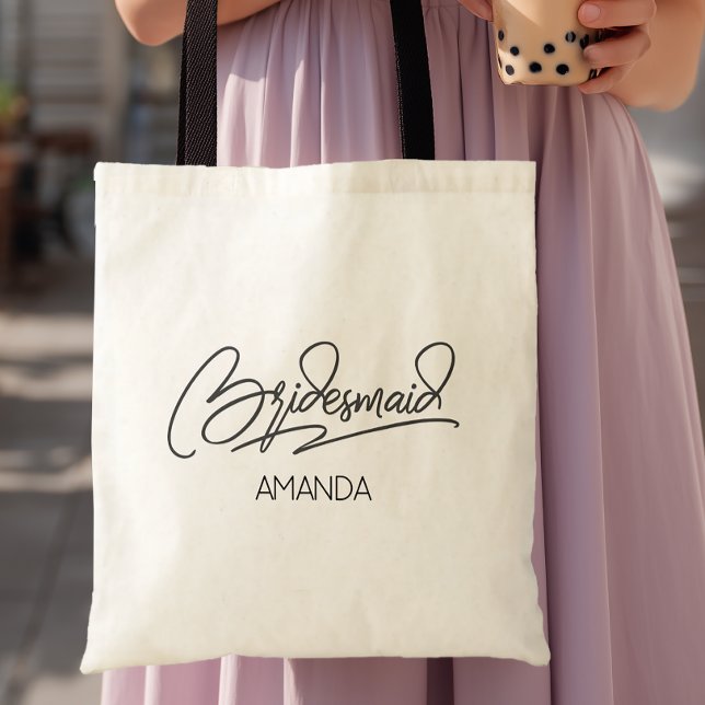 Brudtjänst Personligt Namn Tygkasse (Personalized Bridesmaid Tote With Name)
