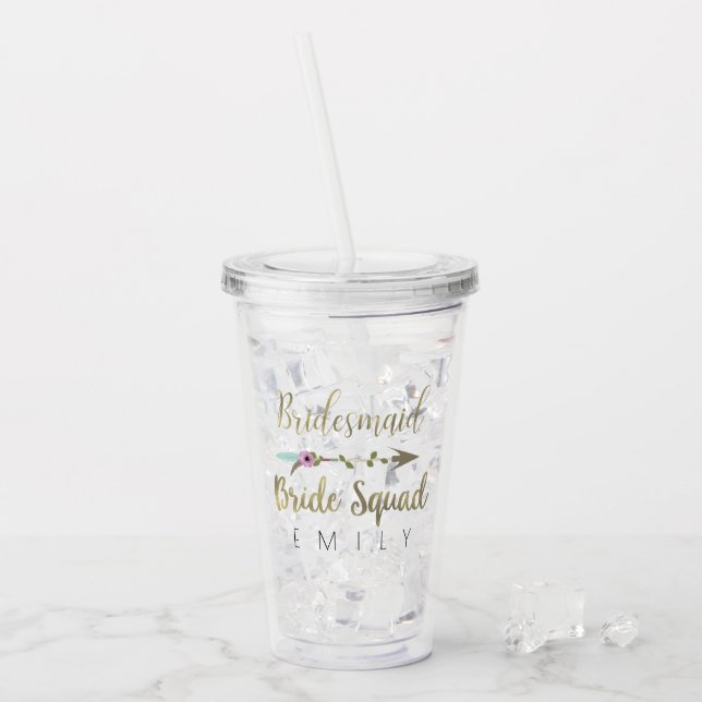 Brudtjänst Tribal Blommig Pil Guld Bröllop Take Away Mugg (Framsida Ice)
