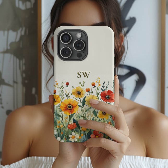 Brudtjänst | Vildblomma Monogram Mors Dag Brud (Custom Floral Phone Case Gift for Mom, Grandma, Teacher, Women, Bridesmaid Proposal Keepsake)