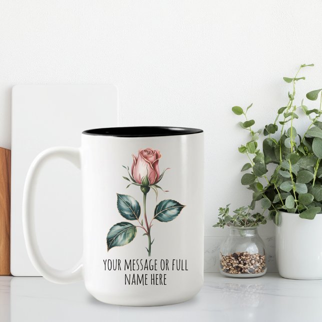 Brudtjänstebarn | Blommig Mamma Mors Dag Anpassad  Två-Tonad Mugg (Vintage Rose Personalized Mug Birthday Gift for Her, Custom Message Floral Mug Gift for Mom or Mama)