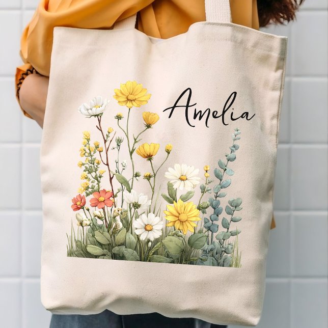 Brudtjänsteflicka | Anpassad vildblomma Sjungnings Tygkasse (Bridal showers & engagement announcements, Teacher appreciation & graduation gifts, Mother’s Day Bag)