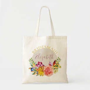 Brudtjänsteflicka med namn blomsterbukett tygkasse