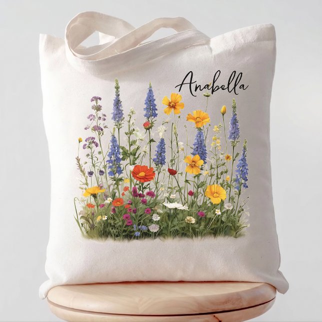 Brudtjänsteflicka | Vildblomma Sjungmöfest Namn Tygkasse (Custom Wildflower Tote Bag Gift for Teacher | Custom Name Floral Tote Bag Bridesmaid Proposal Gift)