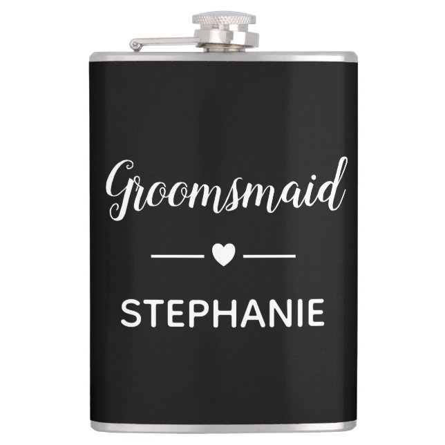 Brudtjänsteflicka Vit på Svart Personlig Bröllop Fickplunta (Framsidan)