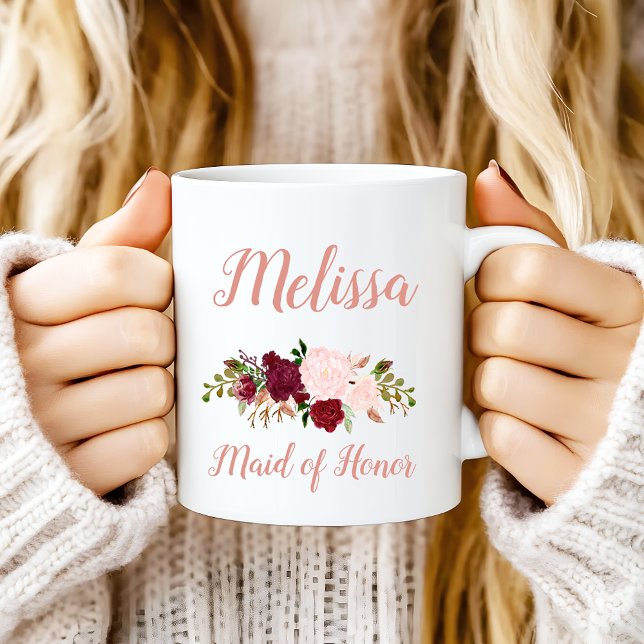 Brudtjänsteman Rosa Marsala Blommig Bröllop Mugg (Skapare uppladdad)