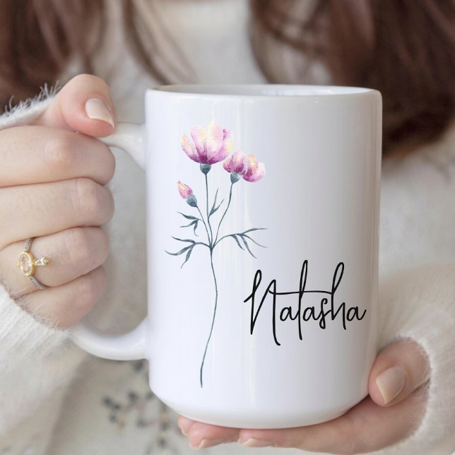 Brudtjänsteman | Vattenfärg Blomma Födelsedag Mamm Kaffemugg (Personalized Name Floral Mug Gift for Mom Grandma, Birthday, Graduation or Bridesmaids)