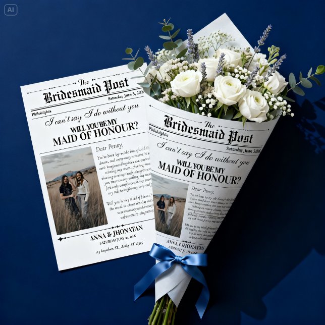Brudtjänstförslag Tidningsblomma Omslag Foto Presentpapper (Bridesmaid Proposal Newspaper Flower Wrap Photo Wrapping Paper)