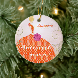 Brudtjänstgåvor Orange och Rosa Julgransprydnad Keramik