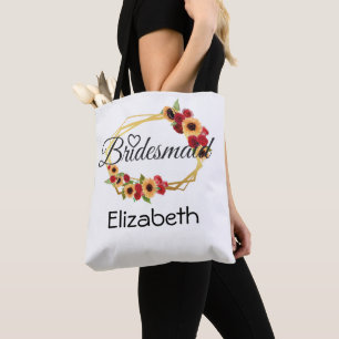 Brudtjänstpresent, Solros, Rosor, Guld ram Totebag Tygkasse