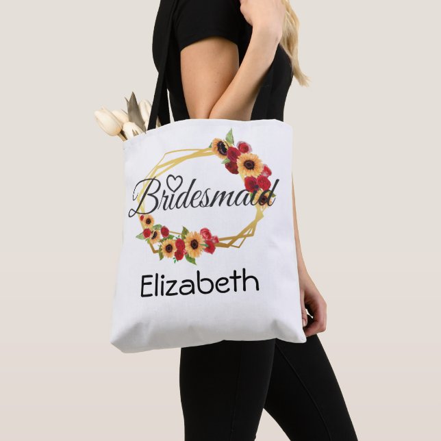 Brudtjänstpresent, Solros, Rosor, Guld ram Totebag Tygkasse (Närbild)