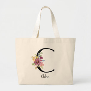 Brudtjänstpresent Vild Blomma Alfabet C Toteväska Jumbo Tygkasse