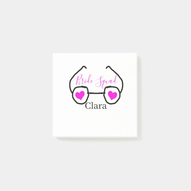 Brudtjej pink svarta simgoggles hjärta brudtärna  post-it block (Framsida)