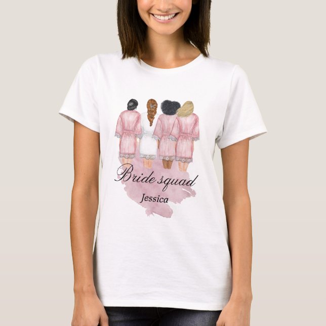 brudtjejbröllopsklänning monogram rosa t shirt (Framsida)