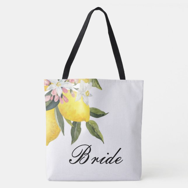BRUDTOTE BAG- CITRONBLOMMOR BRÖLLLOP TYGKASSE (Framsida)