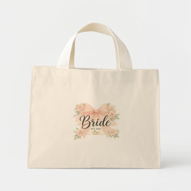 Brudtote Bag, Personlig Bröllopspresent, EST.2026 Mini Tygkasse (Framsidan)
