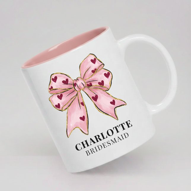 Brudtribuns mugg Rosa anpassad bröllopsgåvminne (Wedding Aesthetic Pink Mug Bridesmaid Gift for Her, Custom Bridal Mug Pink Bride Squad Coffee Mug)