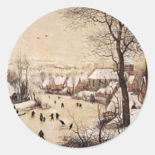 Bruegel den äldre - vinterlandskap runt klistermärke
