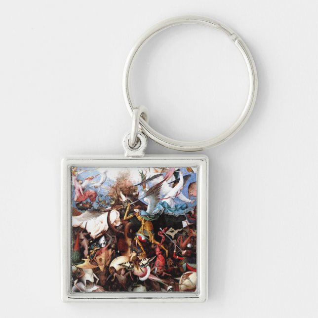 Bruegels "Rebells Änglar fall" (1562) Fyrkantig Silverfärgad Nyckelring (Framsidan)
