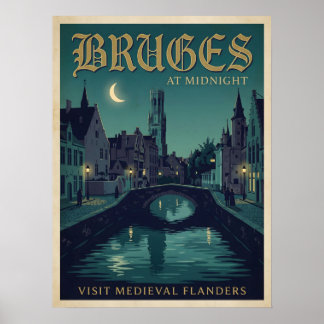 Bruges At Midnight Medieval Flanders Gothic Travel Poster