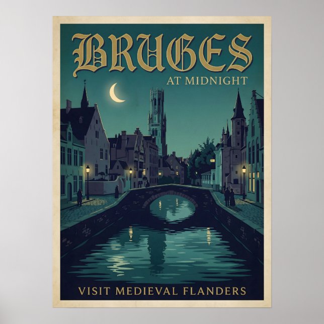 Bruges At Midnight Medieval Flanders Gothic Travel Poster (Framsidan)