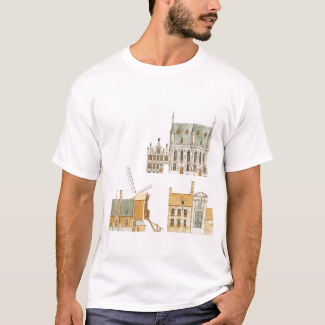 Bruges Belgien. Stadshus och traditionellt T Shirt (Framsida)