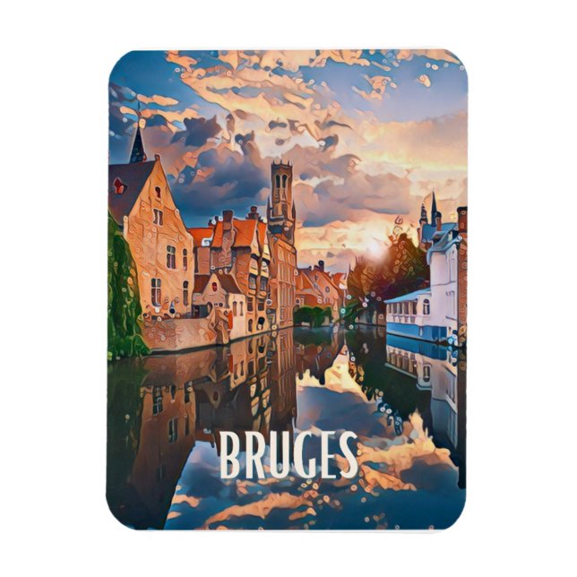 Bruges Belgique Photo Vintage Magnet (Vertikal)