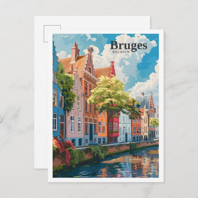 Bruges Belgium Art Vintage resor Vykort (Fram/baksida)
