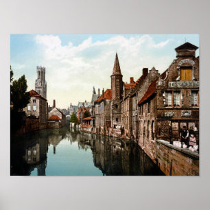 Bruges Belgium - Canal and Belfry - 1900 Poster