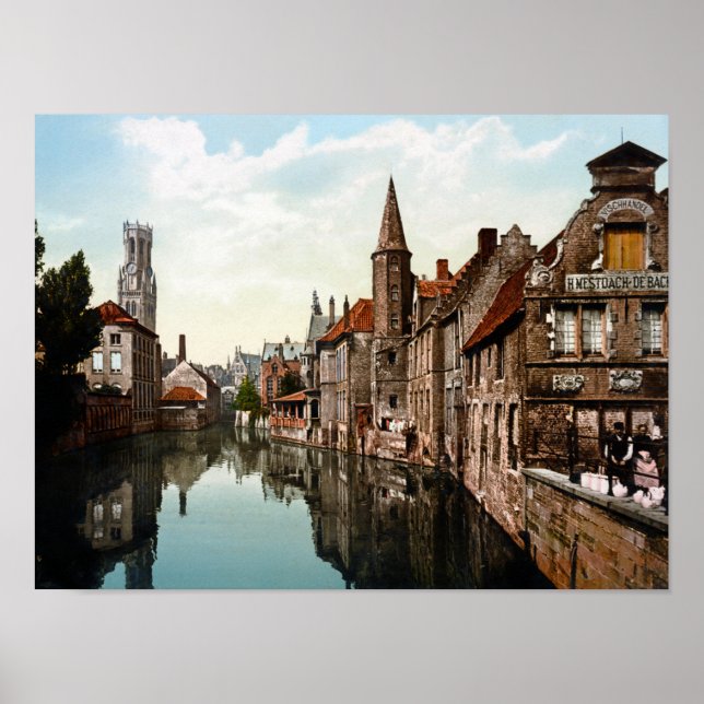 Bruges Belgium - Canal and Belfry - 1900 Poster (Framsidan)