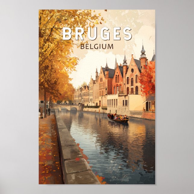 Bruges Belgium Illustration Travel Art Vintage Poster (Framsidan)