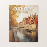Bruges Belgium Illustration Travel Art Vintage Pussel<br><div class="desc">Tryckdesign för blåsretro-vektor. Brygge,  som kallas "Venedig i norr",  är en medeltida pikitektal stad i Belgien,  berömd för dess charmkanaler,  historiska arkitektur och choklad i världsklass.</div>