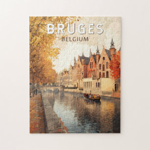Bruges Belgium Illustration Travel Art Vintage Pussel
