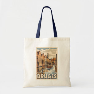 Bruges Belgium Illustration Travel Art Vintage Tygkasse