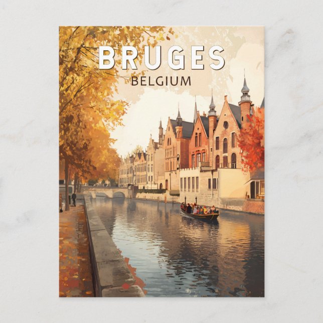 Bruges Belgium Illustration Travel Art Vintage Vykort (Framsida)