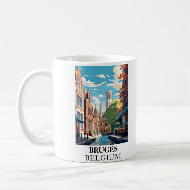 Bruges Belgium Travel Illustration Kaffemugg (Vänster)