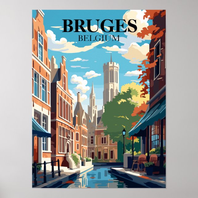 Bruges Belgium Travel Illustration Poster (Framsidan)