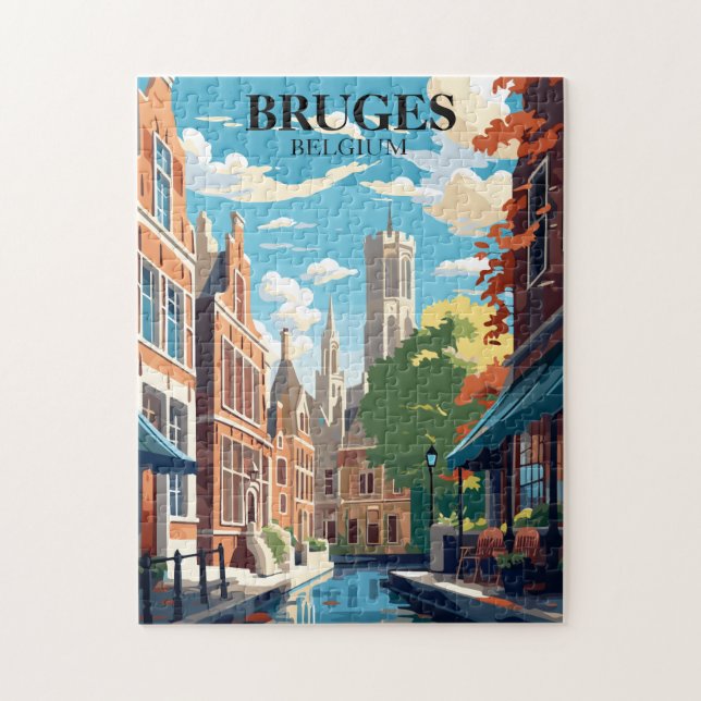 Bruges Belgium Travel Illustration Pussel (Vertikal)