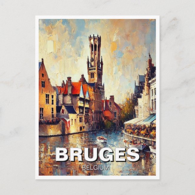 Bruges Belgium Travel Souvenir Painting Vykort (Framsida)
