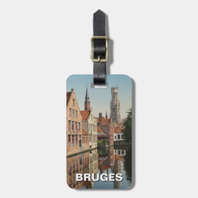 Bruges Belgium Travel Souvenir Vintage Bagagebricka (Vertikal Framsida)