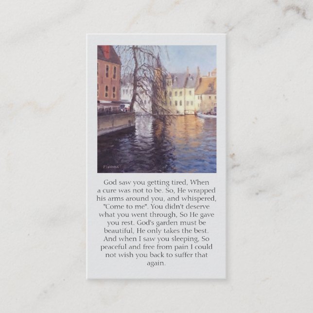 Bruges Canal Blues Oranges Purples Memorial Prayer Visitkort (Framsida)