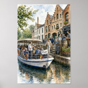 Bruges Kanalutflykt Bryggeri Scen Affisch