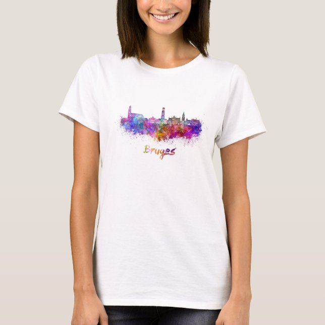 Bruges skyline in watercolor t shirt (Framsida)