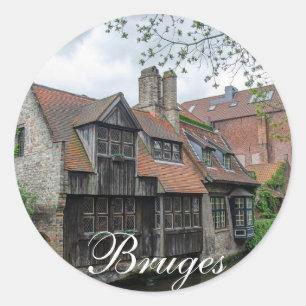 Bruges-staden i Belgien Runt Klistermärke