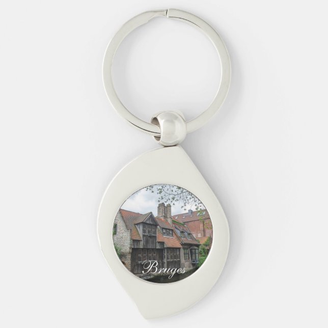 Bruges-staden i Belgien Swirl Silverfärgad Nyckelring (Framsidan)