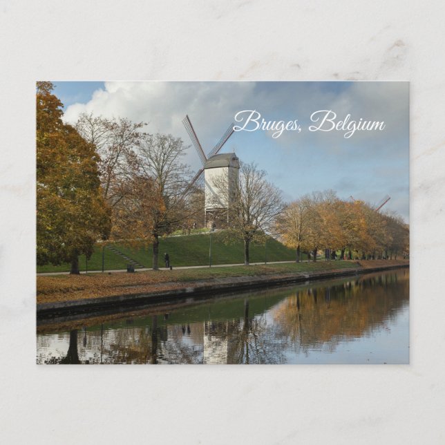 Bruges väderkvarnar höstreflektioner  helg vykort (Framsida)