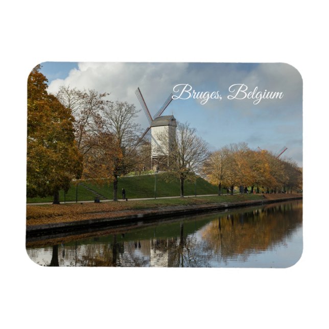 Bruges Windmills Autumn Reflections  Magnet (Horisontell)
