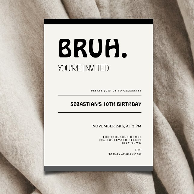 Bruh 10th Birthday Invitation Teens Boy Party Inbjudningar (Bruh 10th birthday invitation)
