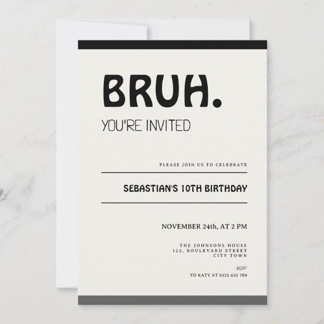 Bruh 10th Birthday Invitation Teens Boy Party Inbjudningar (Framsida)